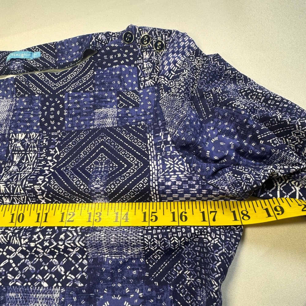 J. McLaughlin Navy Patchwork Print 3/4 Sleeve Top- Medium - Picture 6 of 7